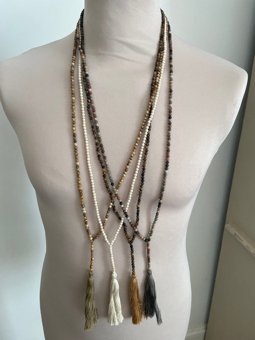 Semi precious 4mm Beaded Necklace with tassel