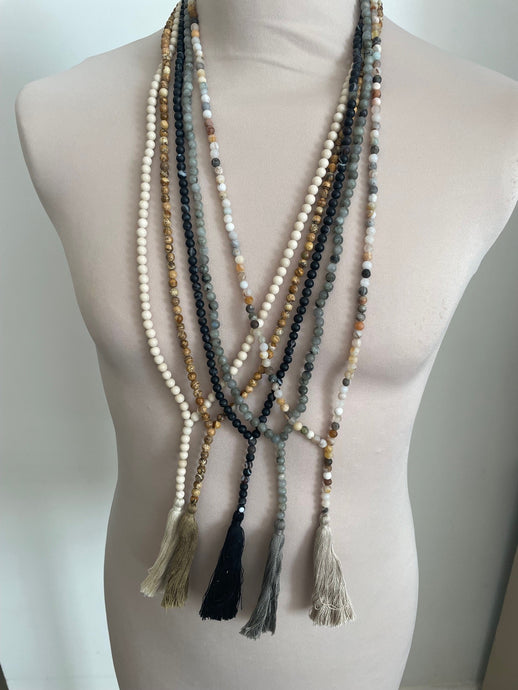 Semi precious 6mm Beaded Necklace with tassel